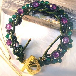 brass アメジスト リース ブレスレット サーペンティン ヘマタイト バングル レザーブレスレット 花輪 'Rock Wreath' 再販