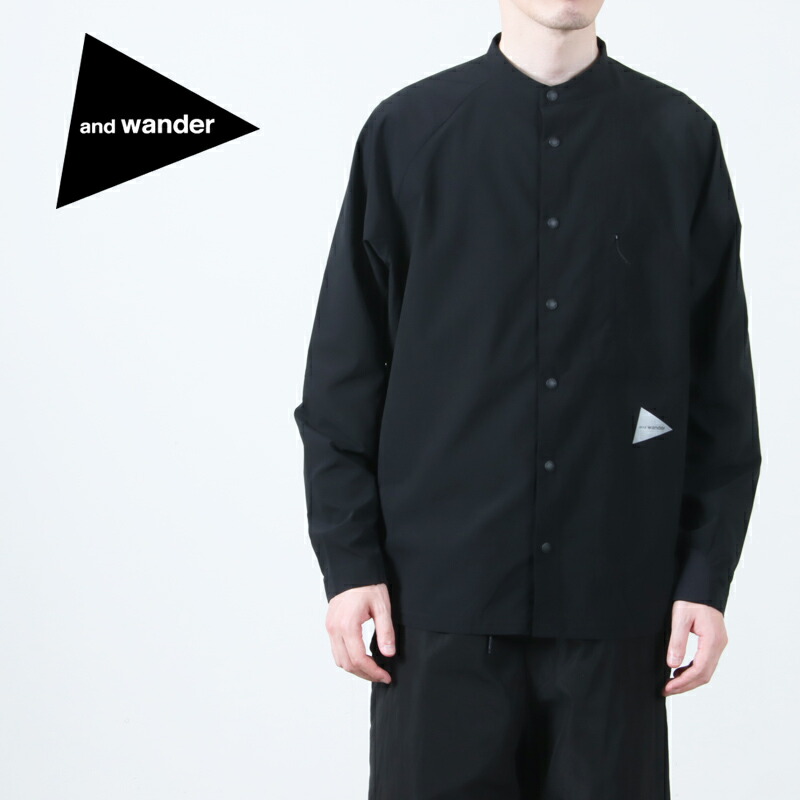 ジャケット・アウター tech long sleeve band collar shirt and wander-アンドワンダー tech long sleeve band collar shirt