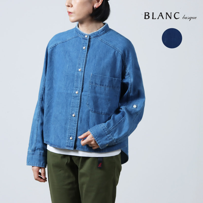 【BLANC basque】パールボタン *ダンガリーデニムシャツ　サイズ38 blanc basque ブラウス シャツ パールボタン ダンガリーデニム