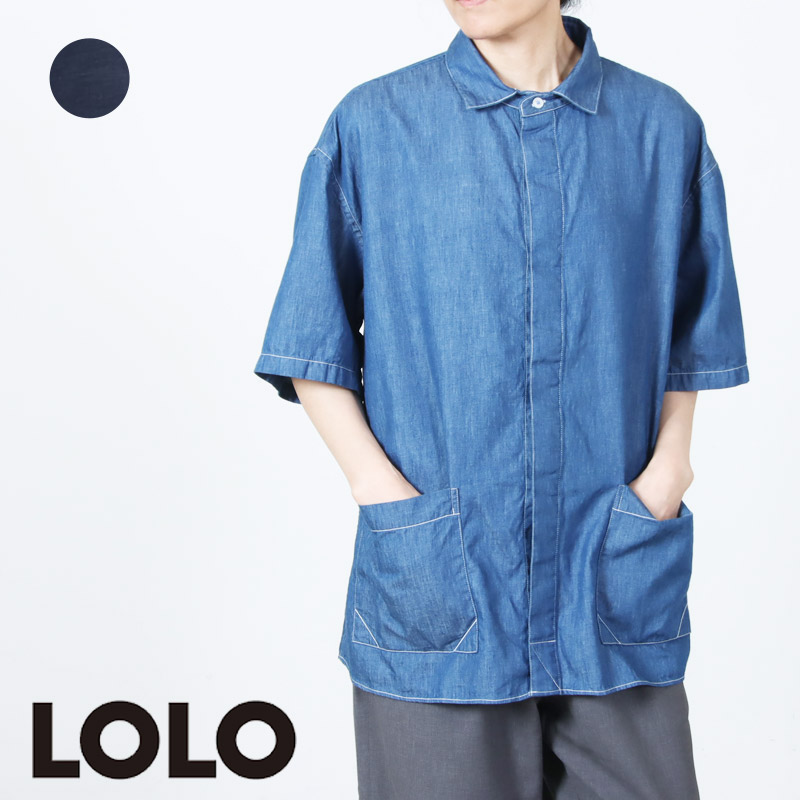 LOLO (ロロ) 比翼半袖ビックシャツ デニム
