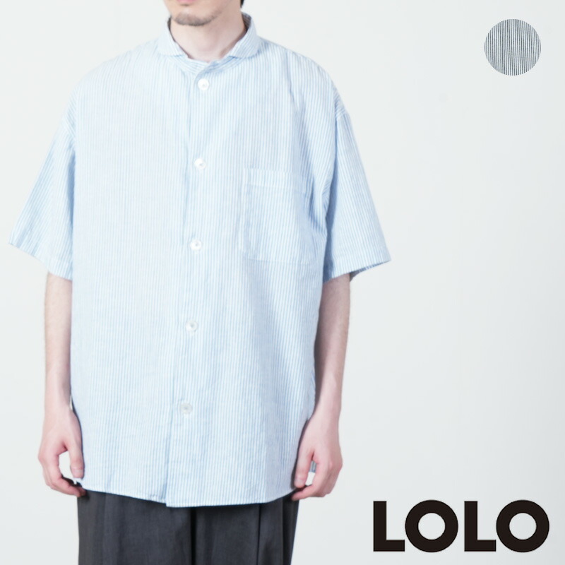 LOLO (ロロ) 丸襟標準尺度 ビッグプルオーバー 綿麻縞模様