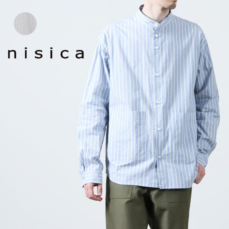 【30% OFF】 nisica ニシカ ルーズフィットバンドカラーシャツ Cストライプ|ICORA(イコラ)