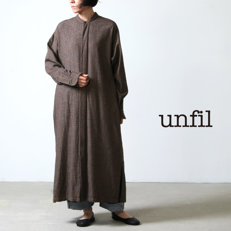 【50% OFF】 unfil アンフィル geelong rambs flannel band collar dress ジーロンラムズフランネルバンドカラードレス