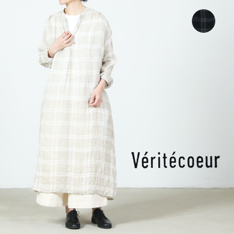 Veritecoeur (ヴェリテクール) リネンチェック スキッパーワンピース