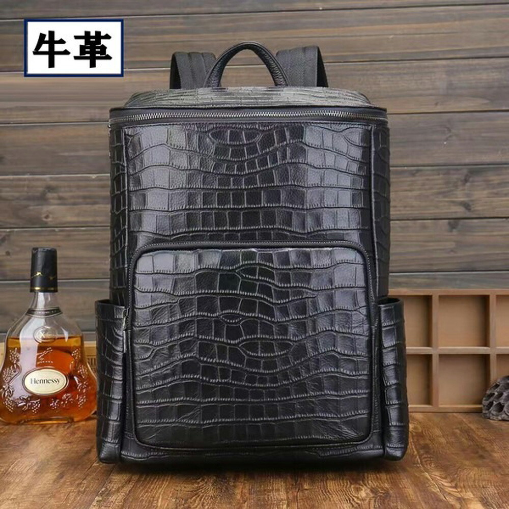 牛革 クロコダイル型押し バックパック メンズ ビジネス リュック 軽量 収納 41×30×12cm 通勤 通学 レディース 兼用