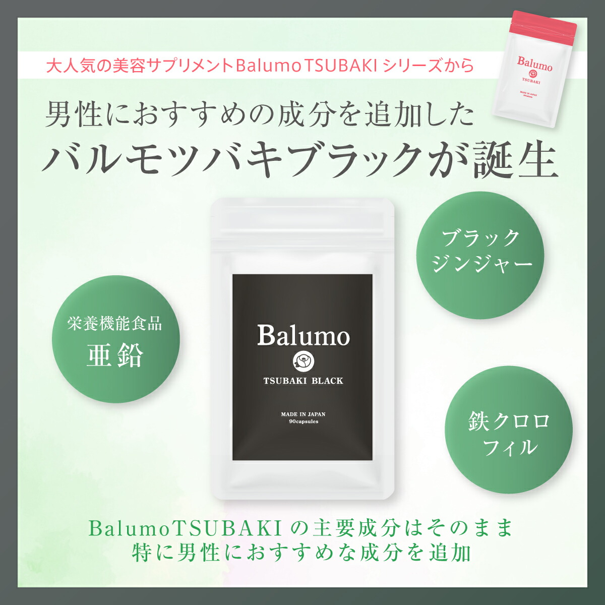 AGAスキンクリニック監修 Balumo 1袋90錠 BALCK TSUBAKI エイジング ケラチン サプリ サプリメント ツバキブラック バルモ  パントガール ビタミン ブラックジンジャー メンズ 亜鉛 栄養機能食品 男性の悩み 美容 鉄 【61%OFF!】 TSUBAKI