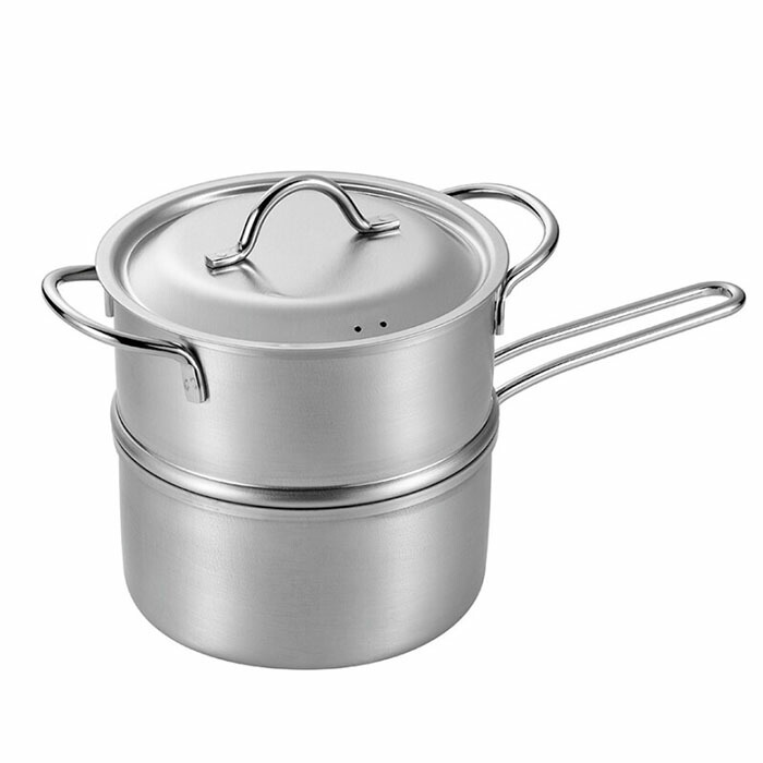 ステンレススチール”大中小片手鍋、蒸し器セット(大) ステンレススチール”大中小片手鍋、蒸し器セット(大) ステンレス