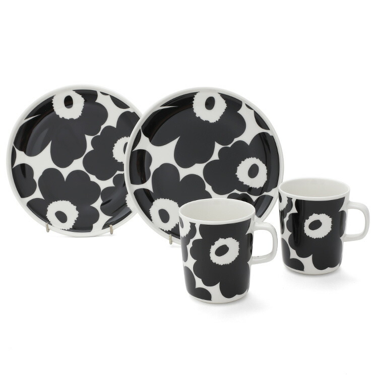 素晴らしい品質 マリメッコ ウニッコ マグ 250ml プレート 20cm ペアセット ブラック marimekko UNIKKO  aamiaissetti fucoa.cl