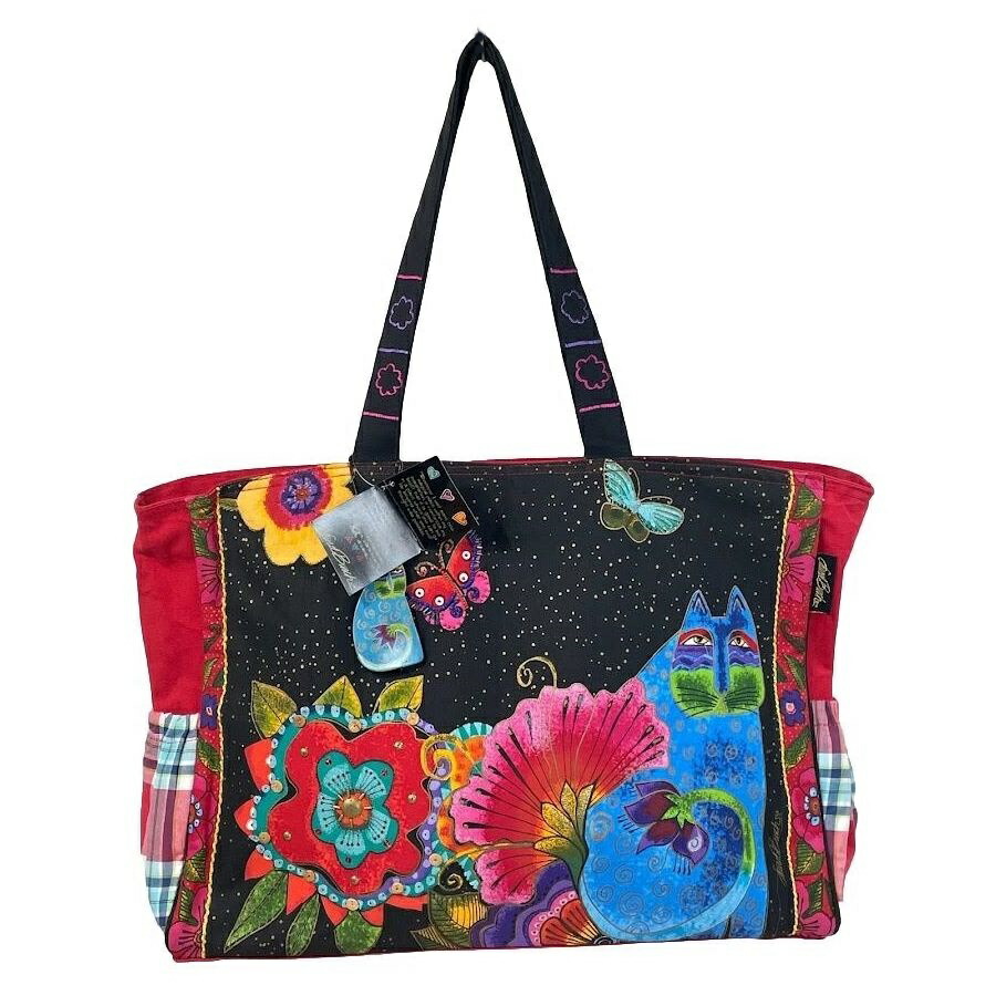 大型 トートバッグ ショルダートート キャンバス ローレルバーチ LAUREL BURCH フラワー ネコ キャット カラフルなデザイン 猫 トートバッグ LB4731