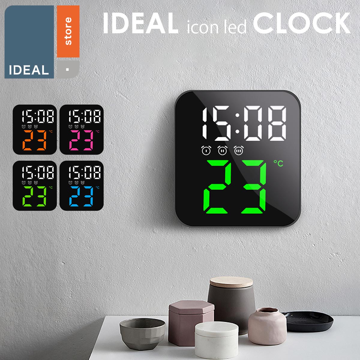 楽天市場】掛け時計 デジタル クロック 電池 静音 四角 IDEALアイコン