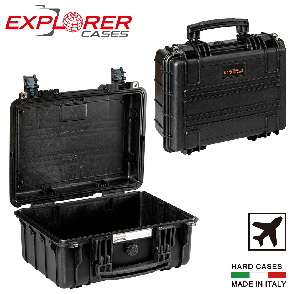 【正規代理店】防水ハードケース エクスプローラーケース ヘブンリーライト(軽量型) IEX-3818HLS-BE 内装無し 内装スポンジ無し イタリア製 ブラック ペリカンケース 耐衝撃ケース キャリーケース プロテクターケース プロテクションケース フライトケース ツールケース