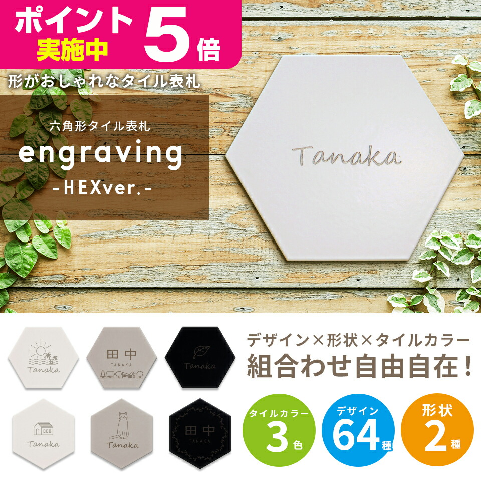 楽天市場 タイル表札 六角形 表札 タイル おしゃれなタイル表札 Engraving Hexver 戸建 マンション ポスト 貼る おすすめ 表札 Idea Maker