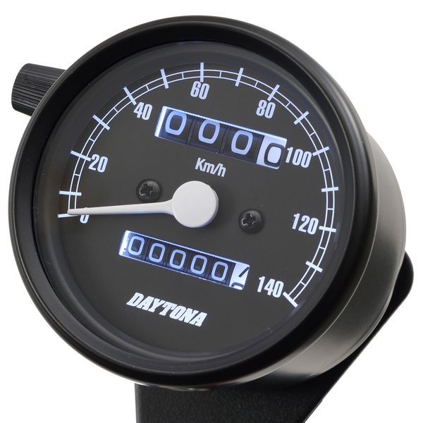 (LINEクーポン有)デイトナ DAYTONA 15621 デイトナ バイク用 機械式スピードメーター φ60 ホワイトLED照明 140km／h ブラックボディ ブラックパネル