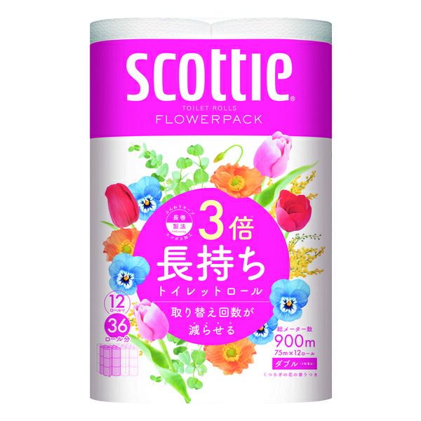 (LINEクーポン有)【同梱不可】【お一人さま1点限り】日本製紙クレシア 4901750227401 スコッティフラワーパック3倍長持ち12RW×4入