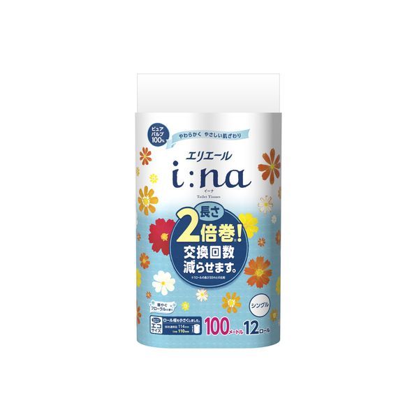 (LINEクーポン有)【同梱不可】【お一人さま1点限り】大王製紙 4902011723953 エリエール イーナトイレットティッシュ シングル2倍巻12R×6入 723933