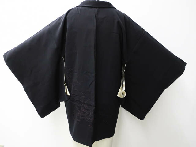 米沢織　リバーシブル羽織　新品羽織　ヨネオリ　山形米沢　縞羽織　黒い羽織　半纏 米沢織 リバーシブル羽織 新品羽織 ヨネオリ 山形米沢 縞羽織