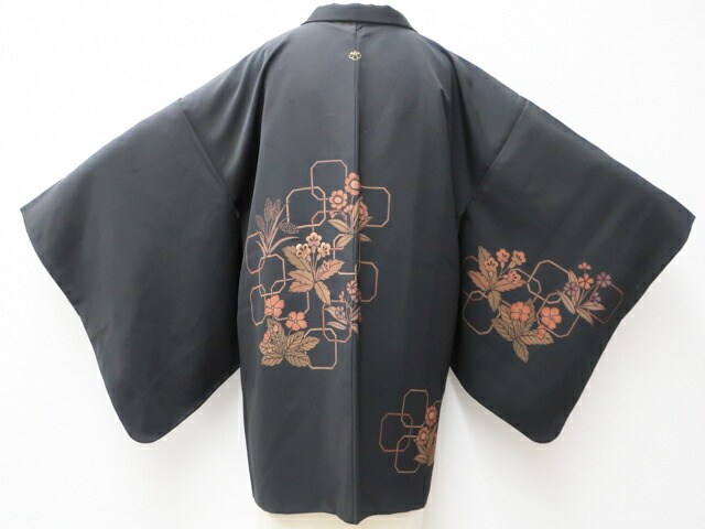 楽天市場】【中古】 リサイクル着物 羽織 黒羽織 花文 金駒刺繍 絵羽柄