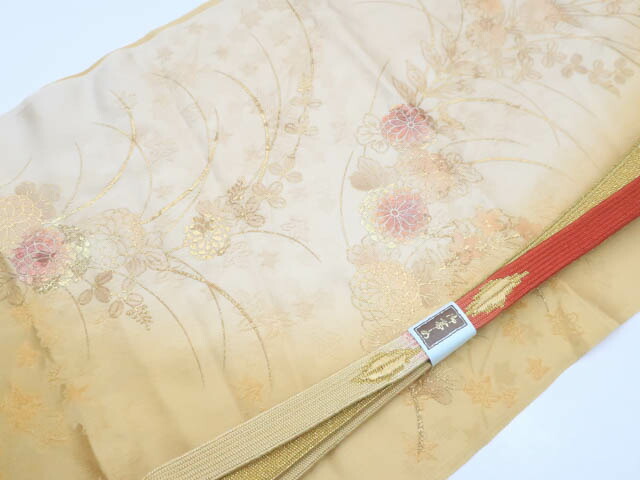 【中古】 和装小物 　帯締め帯揚げセット　高麗組　金彩　菊・楓文　25w02-3173【リサイクル】IDnet