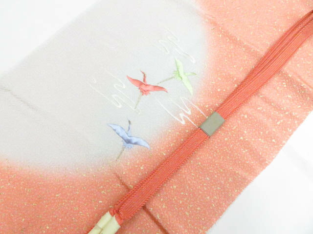 【中古】 帯締め帯揚げセット　刺繍　金彩　平組　ちりめん　鶴文　帯締　帯揚　25w02-3199【リサイクル】IDnet