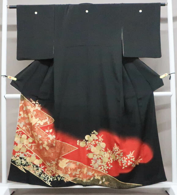 【中古】 リサイクル着物 黒留袖 五つ紋 金彩 比翼仕立て 桐に鳥 身丈約155cm 裄丈約62.5cm 25z04-1783[リサイクル着物 黒留 結婚式 礼装 母 正装 通販 アイディーネット きもの]IDnet