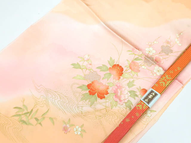 【中古】 和装小物 帯締め帯揚げセット 高麗組 金糸 ぼかし 花文 帯締 帯揚 25w05-6565【リサイクル】