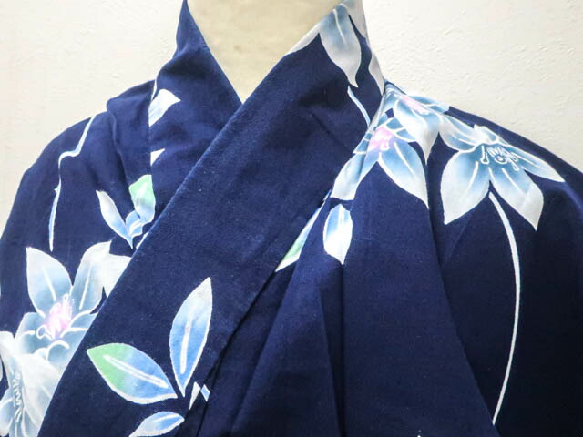 【中古】 リサイクル着物 浴衣 昭和レトロ コーマ地 花文 身丈約148.5cm 裄丈約66cm 25z06-3563[リサイクル着物 夏着物 ゆかた カジュアル 和モダン 夏祭り お祭り 花火大会 盆踊り 通販 アイディーネット きもの]IDnet
