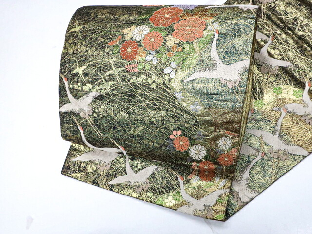 【中古】袋帯 六通柄 鶴 花 金糸 正絹 25b10-2053【フォーマル リサイクル帯 入学式 卒業式 結婚式 母 七五三 お宮参り パーティー 通販 アイディーネット きもの】 IDnet｜アイディーネット