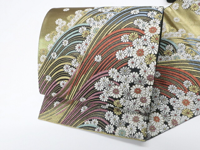 【中古】袋帯 六通 金糸 花 正絹 25b12-2348【フォーマル リサイクル帯 入学式 卒業式 結婚式 母 七五三 お宮参り パーティー 通販 アイディーネット きもの】 IDnet