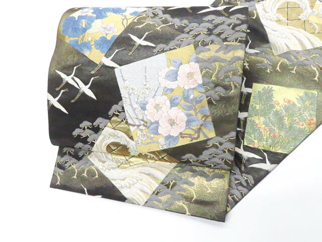 【中古】袋帯 じゅらく帝王紫 金糸 鶴 松 正絹 美品 26b01-53【リサイクル】 IDnet｜アイディーネット