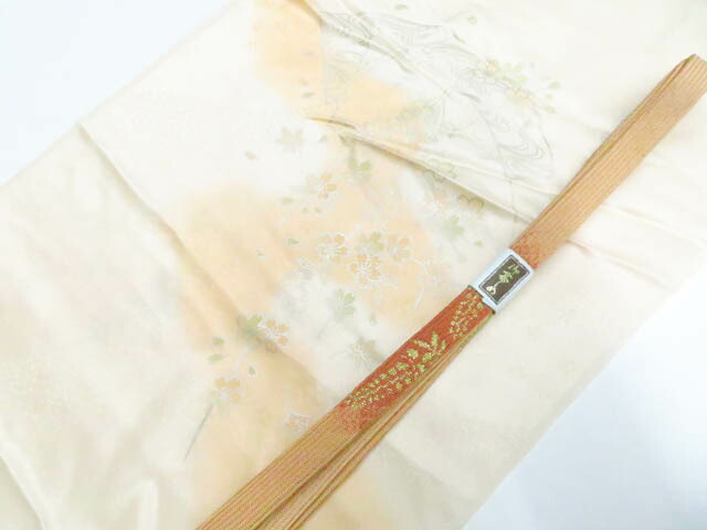 【中古】和装小物 帯締め帯揚げセット 高麗組 金糸 桜 帯締 帯揚 26w01-316【リサイクル】 IDnet