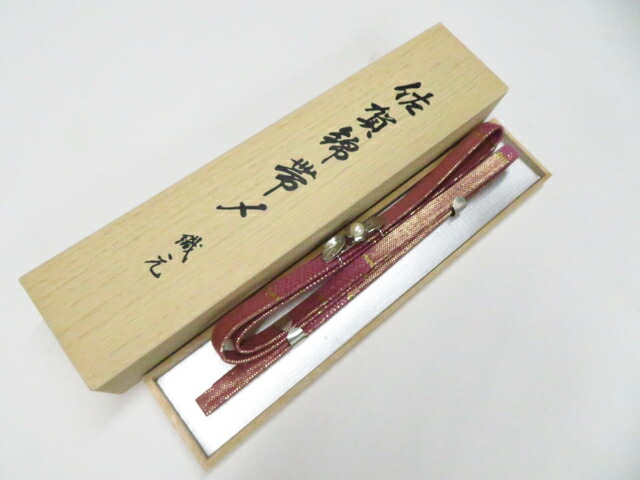 【中古】和装小物 帯締め 佐賀錦 帯留め付き 金糸 箱入り 美品 帯締 26w01-698【リサイクル】 IDnet