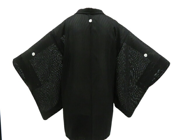 【中古】リサイクル着物 黒羽織 三つ紋 羽織紐付 正絹 着物 身丈約77cm 裄丈60cm 26z01-434【リサイクル】 IDnet