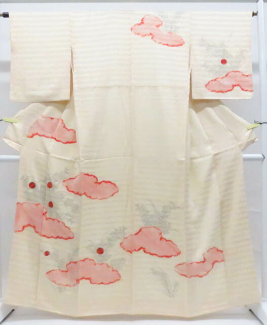 【中古】リサイクル着物 付下げ 絞り 刺繍 雲取に菊 正絹 着物 身丈約160.5cm 裄丈64cm 26z02-841【リサイクル】 IDnet