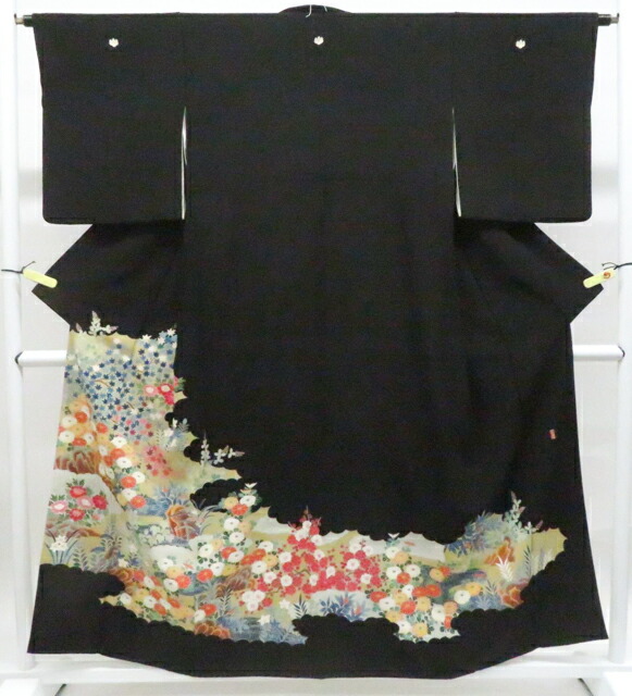 【中古】リサイクル着物 黒留袖 五つ紋 京友禅 落款入り 比翼仕立て 正絹 着物 身丈約155.5cm 裄丈約63cm 26z02-988【リサイクル】 IDnet
