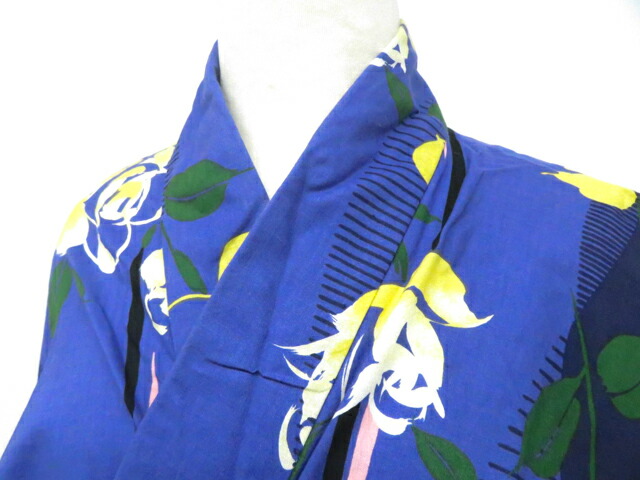 【中古】リサイクル着物 浴衣 コーマ地 花 着物 身丈約162.5cm 裄丈約65.5cm 26z03-1079【リサイクル】 IDnet