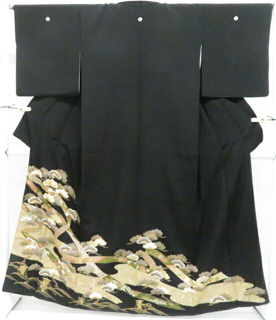 【中古】リサイクル着物 黒留袖 五つ紋 金駒刺繍 松 比翼仕立て 正絹 着物 身丈約163.5cm 裄丈約66.5cm 26z03-1244【リサイクル】 IDnet