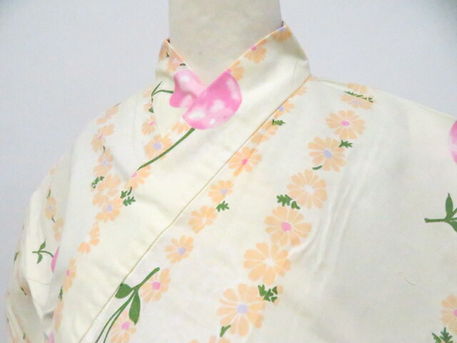 【中古】リサイクル着物 浴衣 花 さくらんぼ 未使用 身丈165cm 裄丈64cm 26z03-1168【リサイクル】 IDnet