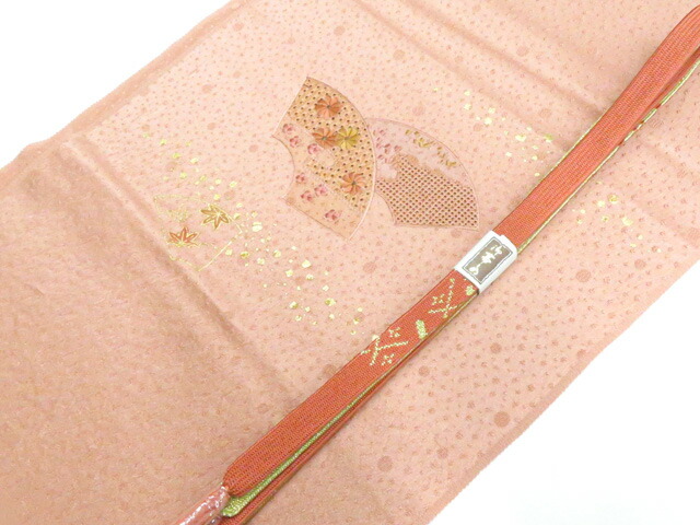 【中古】和装小物 帯揚げ帯締めセット 帯揚 帯締 スワトウ刺繍 金彩花文様 高麗組 金糸 美品 26w03-3588【リサイクル】 IDnet