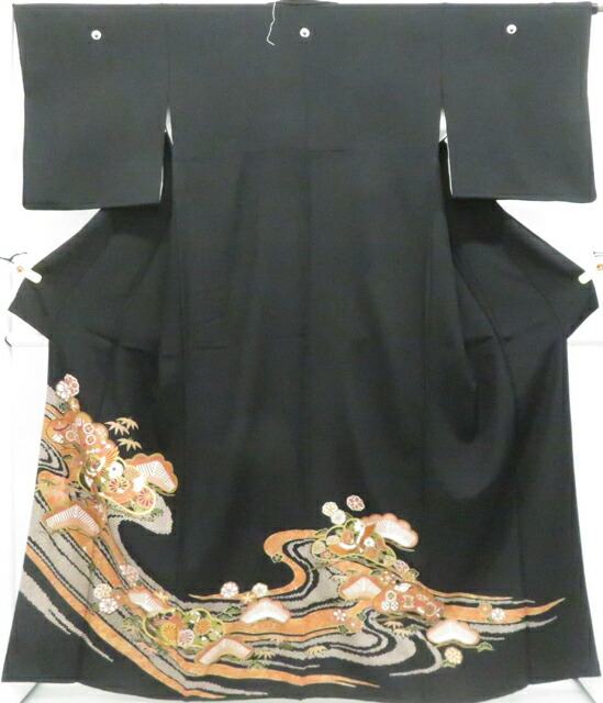 【中古】リサイクル着物 黒留袖 五つ紋 鶴 宝尽くし 金彩 比翼仕立て 正絹 着物 身丈約163.0cm 裄丈約65.0cm 26z03-1448【リサイクル】 IDnet 7,700円