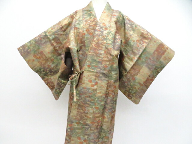 【中古】リサイクル着物 道中着 広衿 金糸 鶴 松竹梅 正絹 着物 身丈約114.5cm 裄丈約63.0cm 26z03-1473【リサイクル】 IDnet