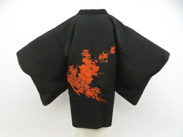 【中古】リサイクル着物 黒羽織 未使用 絵羽柄 しつけ付 羽織紐別売 正絹 着物 身丈約79.5cm 裄丈約62.5cm 26z03-1498【リサイクル】 IDnet