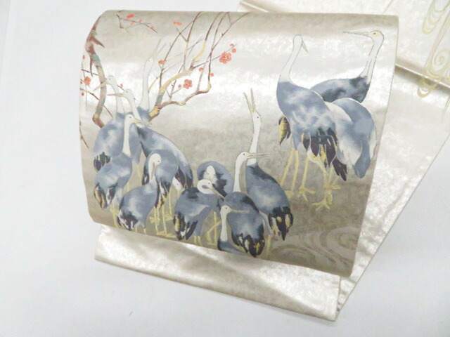 【中古】袋帯 作家物 落款入り 太鼓柄 琳派群鶴図 美品 r8b03-66【リサイクル】 IDnet