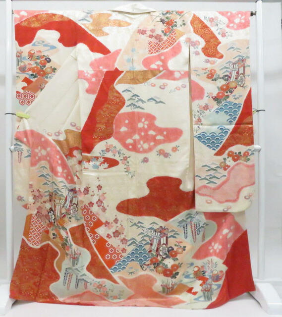 【中古】リサイクル着物 振袖 金駒刺繍 古典柄 正絹 着物 身丈約173.5cm 裄丈約67.0cm 26z03-1649【リサイクル】 IDnet｜アイディーネット