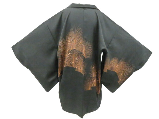 【中古】リサイクル着物 黒羽織 すすき 羽織紐付 正絹 着物 身丈約82.5cm 裄丈約65.0cm 26z04-1712【リサイクル】 IDnet