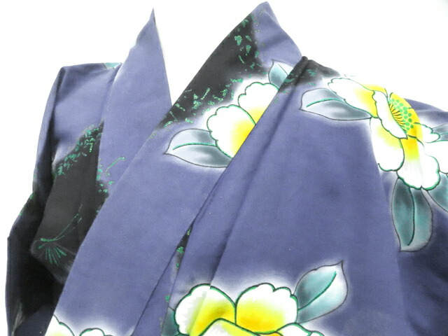 【中古】リサイクル着物 浴衣 花に蝶 ラメ 着物 身丈約150.5cm 裄丈約63.0cm 26z04-1850【リサイクル】 IDnet