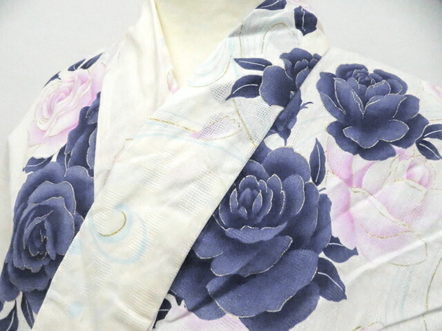 【中古】リサイクル着物 浴衣 花 ラメ 着物 美品 身丈約168.0cm 裄丈約64.5cm 26z04-1851【リサイクル】 IDnet