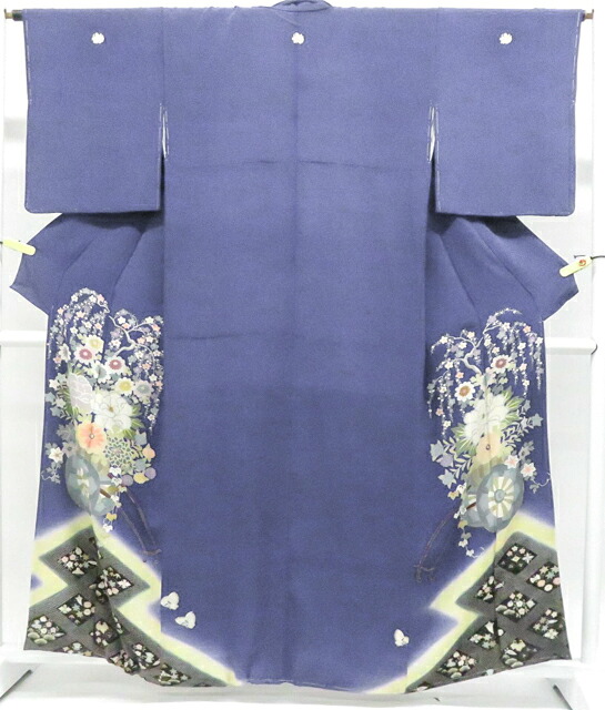 【中古】リサイクル着物 色留袖 大正ロマン 五つ紋 訪問着仕立 花束 刺繍 しつけ付 着物 正絹 身丈約161.0cm 裄丈約64.0cm 26z04-1860【リサイクル】 IDnet