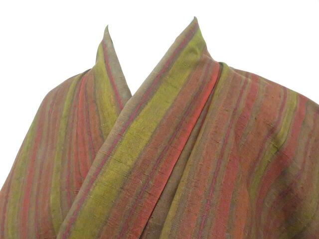 【中古】リサイクル着物 紬 縞 着物 正絹 身丈約156.0cm 裄丈約62.5cm 26z04-1934【リサイクル】 IDnet