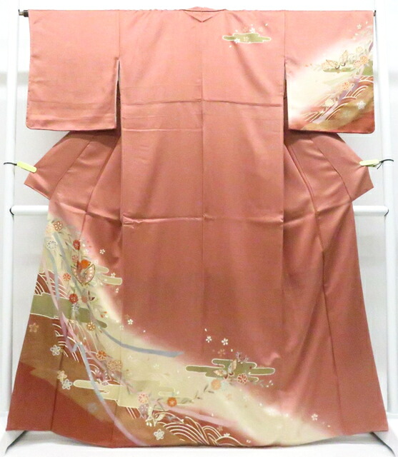 【中古】リサイクル着物 訪問着 未使用 金彩 花蝶 しつけ付 正絹 着物 美品 身丈約166.0cm 裄丈約66.0cm 26z04-2000【リサイクル】 IDnet｜アイディーネット
