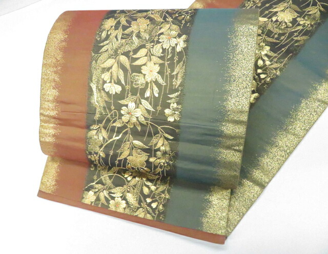 【中古】袋帯 六通柄 桜 金糸 正絹 26b04-430【リサイクル】 IDnet｜アイディーネット